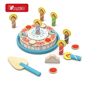 All-in-One Wooden Fruit Cake Play Set with Removable Storage, Decorative Toppings & Serving Utensils W10B522