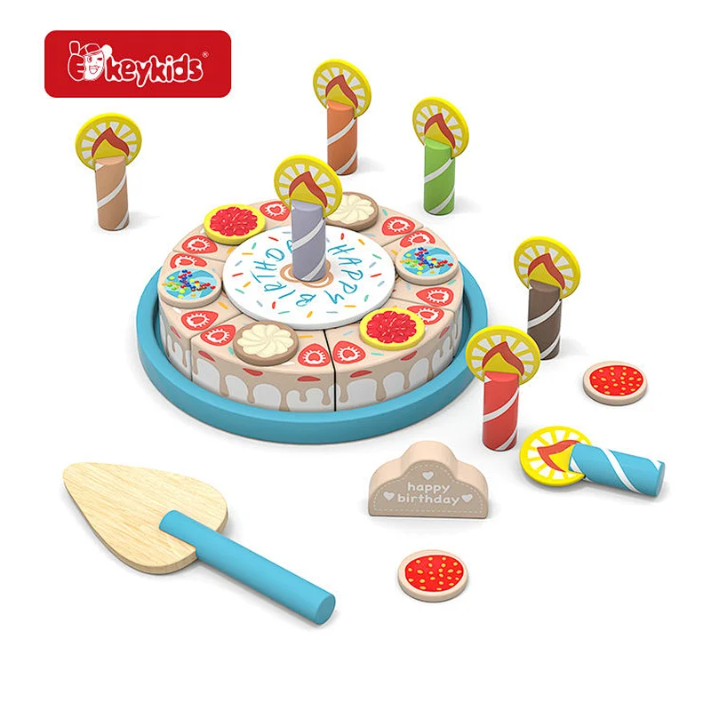 All-in-One Wooden Fruit Cake Play Set with Removable Storage, Decorative Toppings & Serving Utensils W10B522